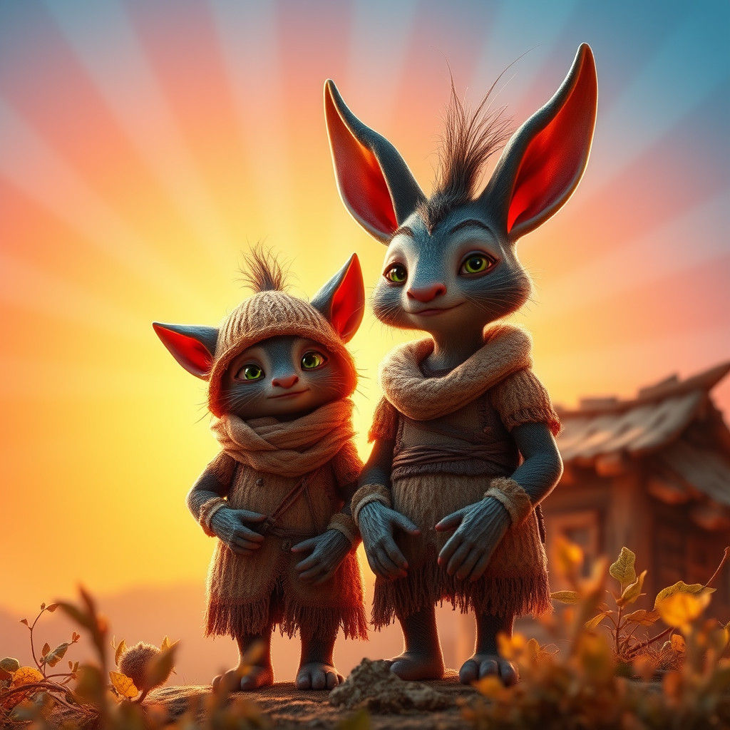 Whimsical Tomten Couple in Dreamy 3D Rendered Scene