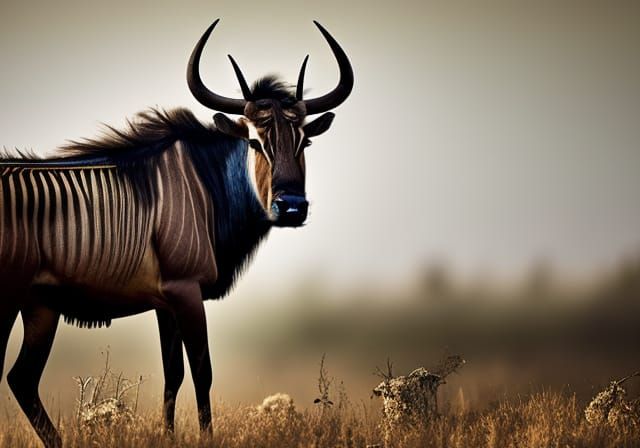 Wildebeest Portrait in Photorealistic Acrylic Style