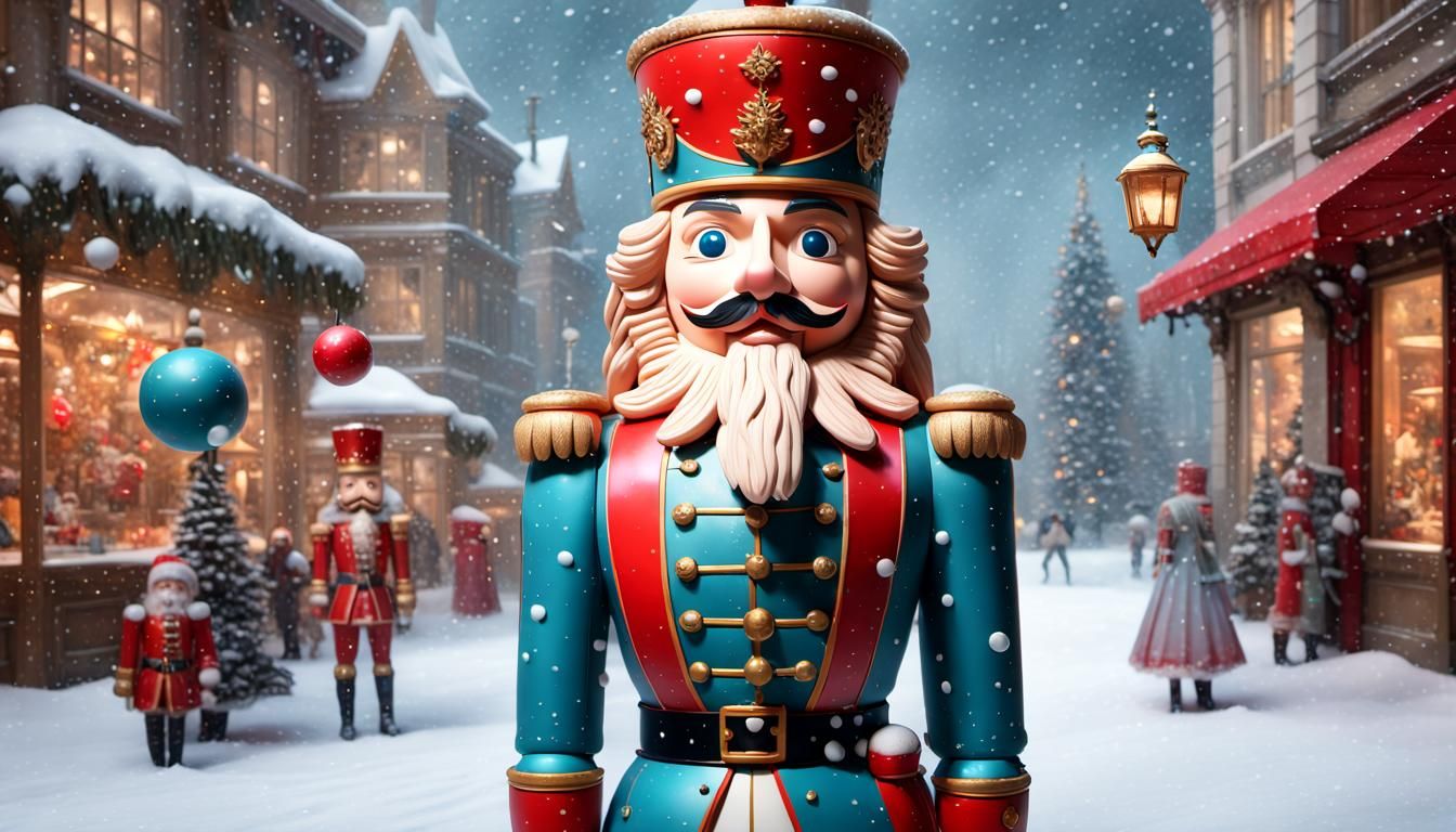Festive Nutcracker in Toy Shop Snowfall: 1900s Style