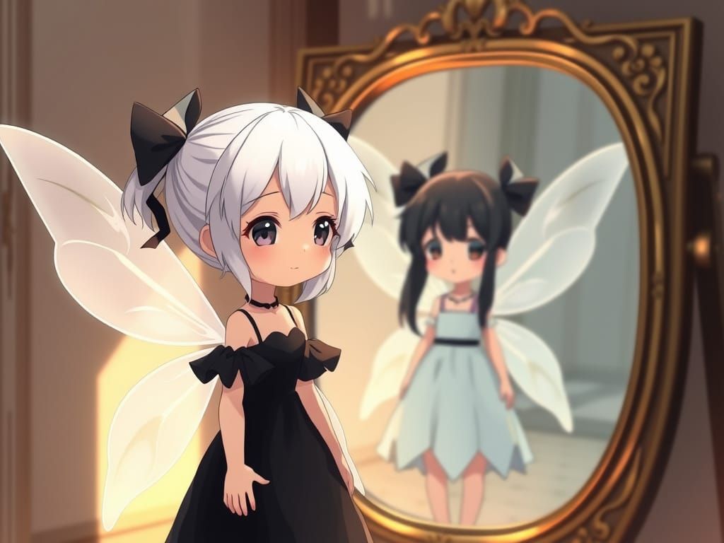 Pixie Mirror Reflection in Anime Style