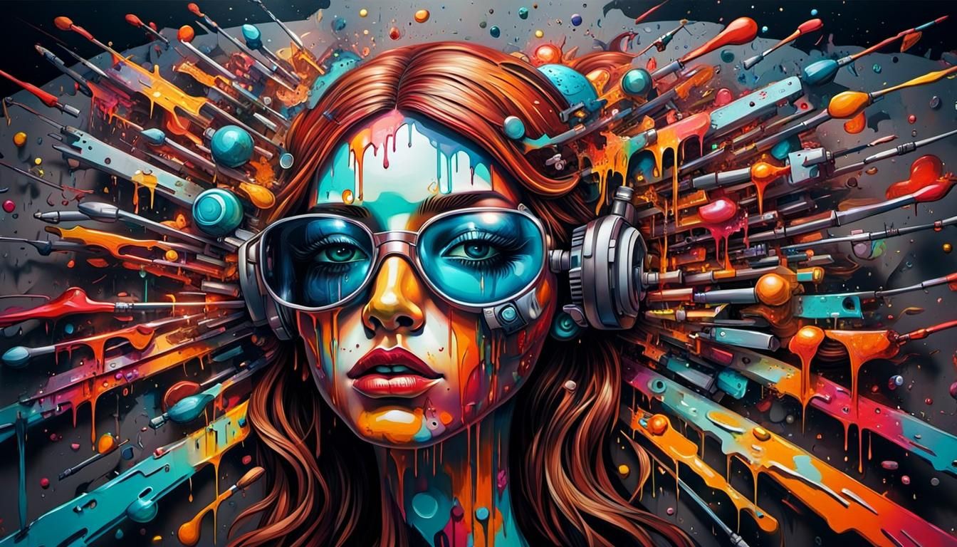 Android Supermodels at Cocktail Party in Graffiti Style