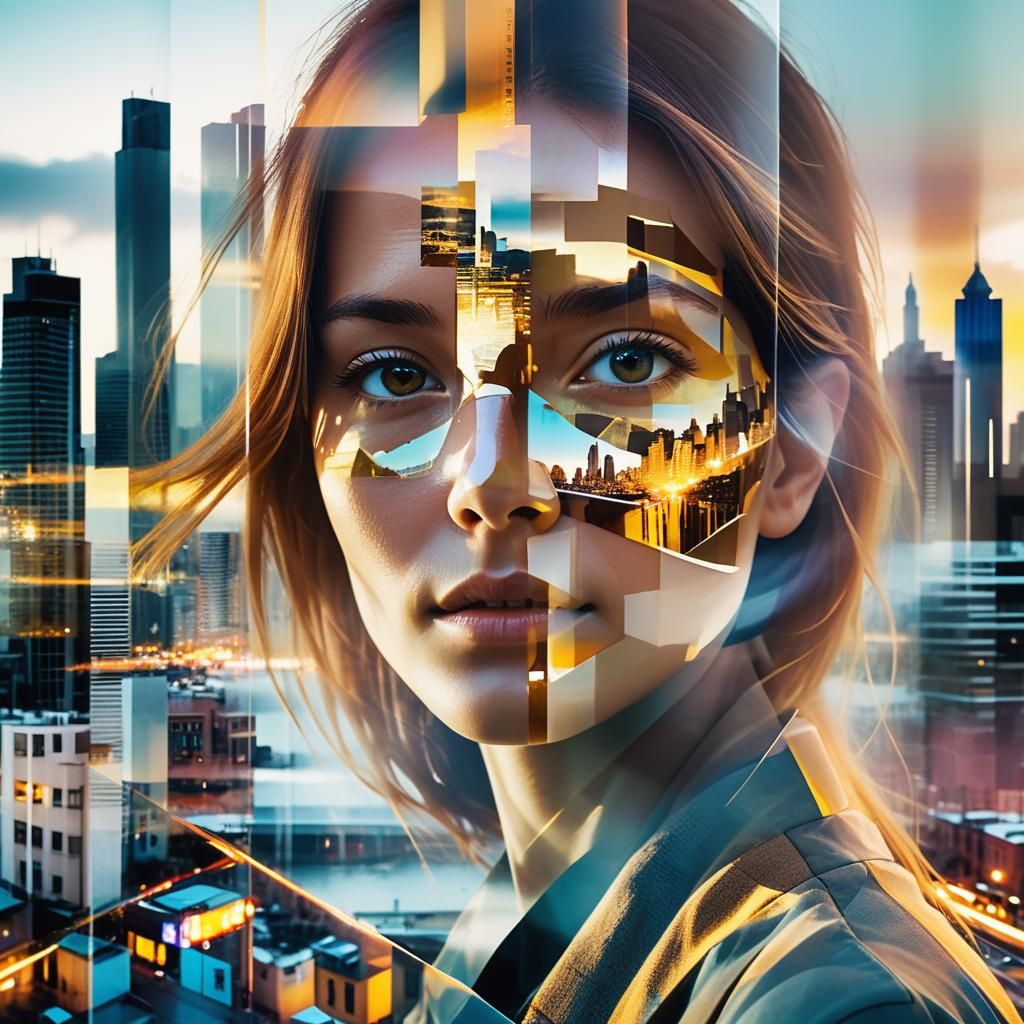 Double Exposure Portrait: Landscape and Cityscape Merge