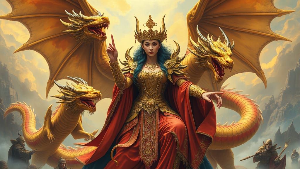 Golden Empress Ruling Dragon Empire: Fantasy Art