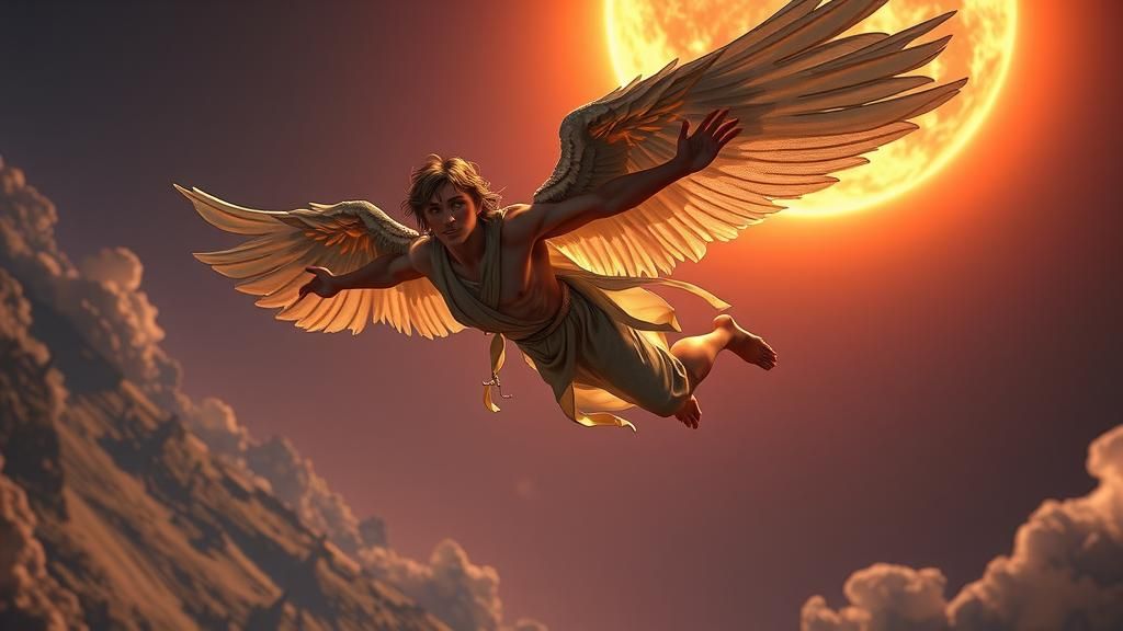 Icarus's Tragic Fall: A Dark Fantasy Film Still