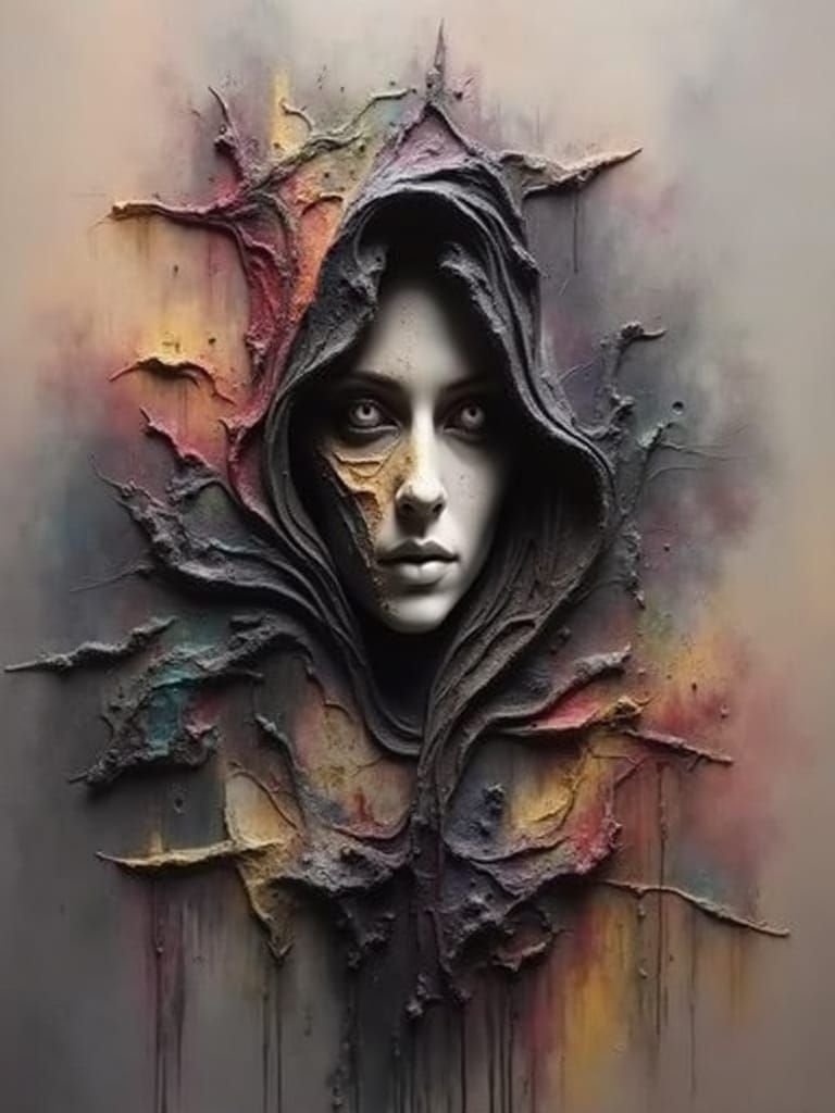 Hyper-Realistic Portrait in Dark, Textured Impasto Style