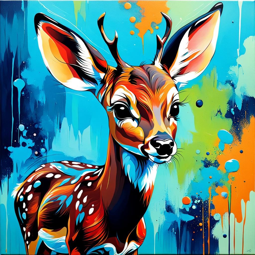 Abstract Bambi Painting with Complementary Colors