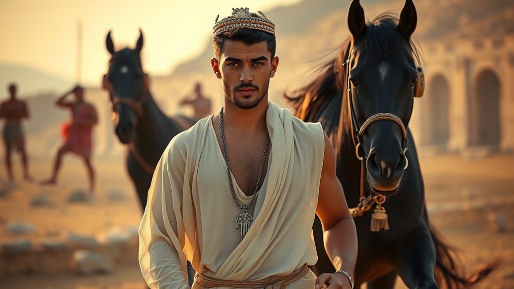 Moroccan Man with Horse in Cinematic Style