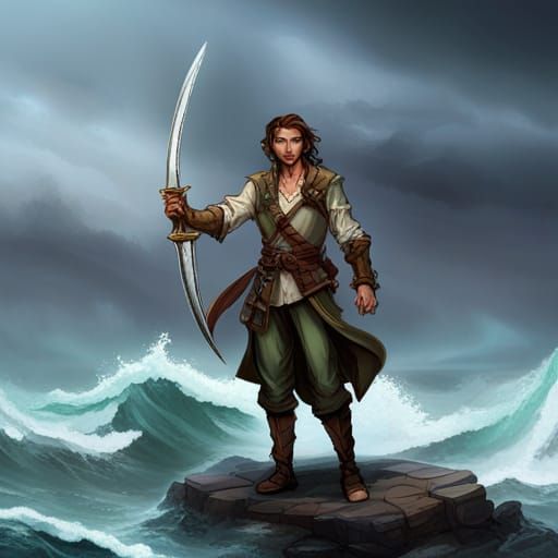 Half-Elf Swashbuckler Action Painting