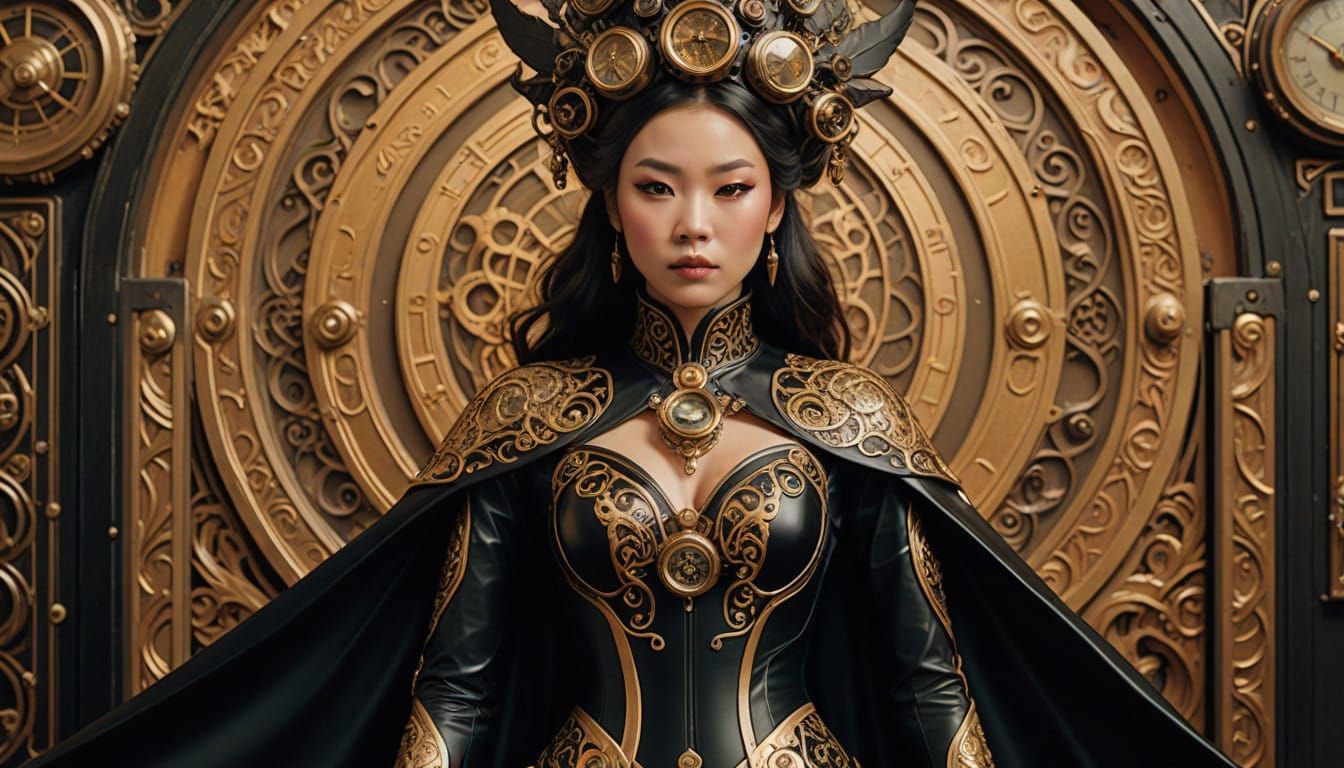 Steampunk Chinese Siren in Black and Gold Latex