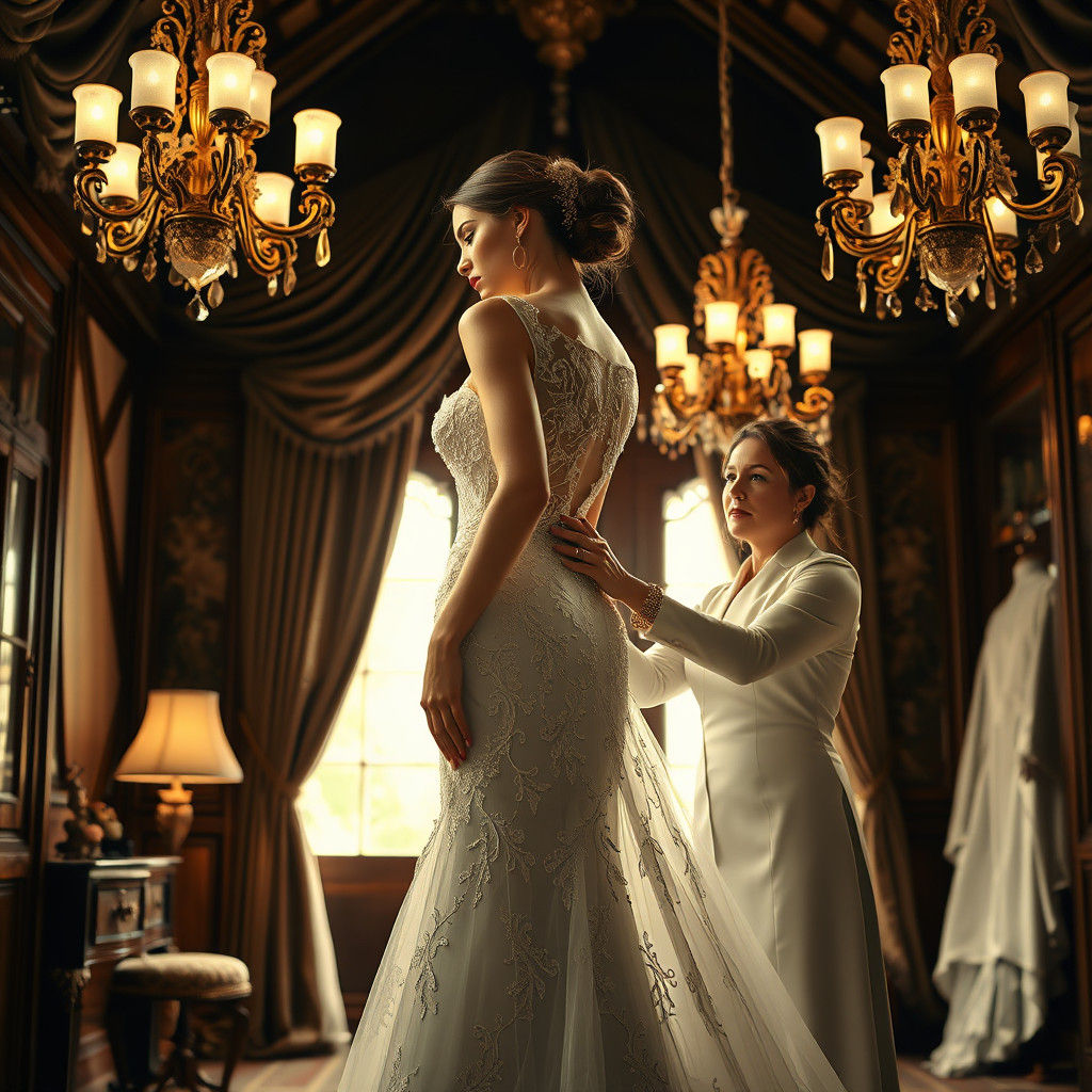 Elegant Wedding Dress Fitting in Klimt Style