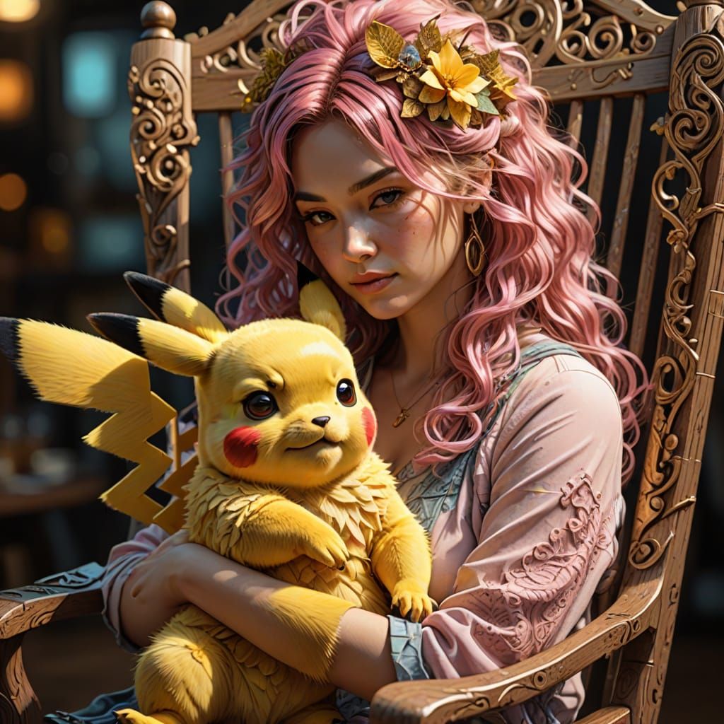 Pikachu Mother and Baby in Digital Pastel Art