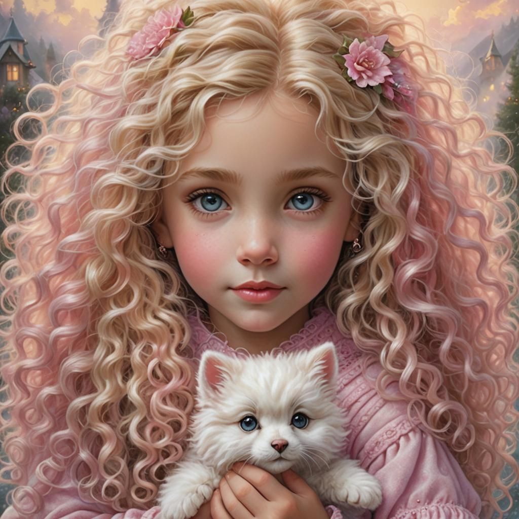 A beautiful 5 year old girl with extremely  long, blonde cur...