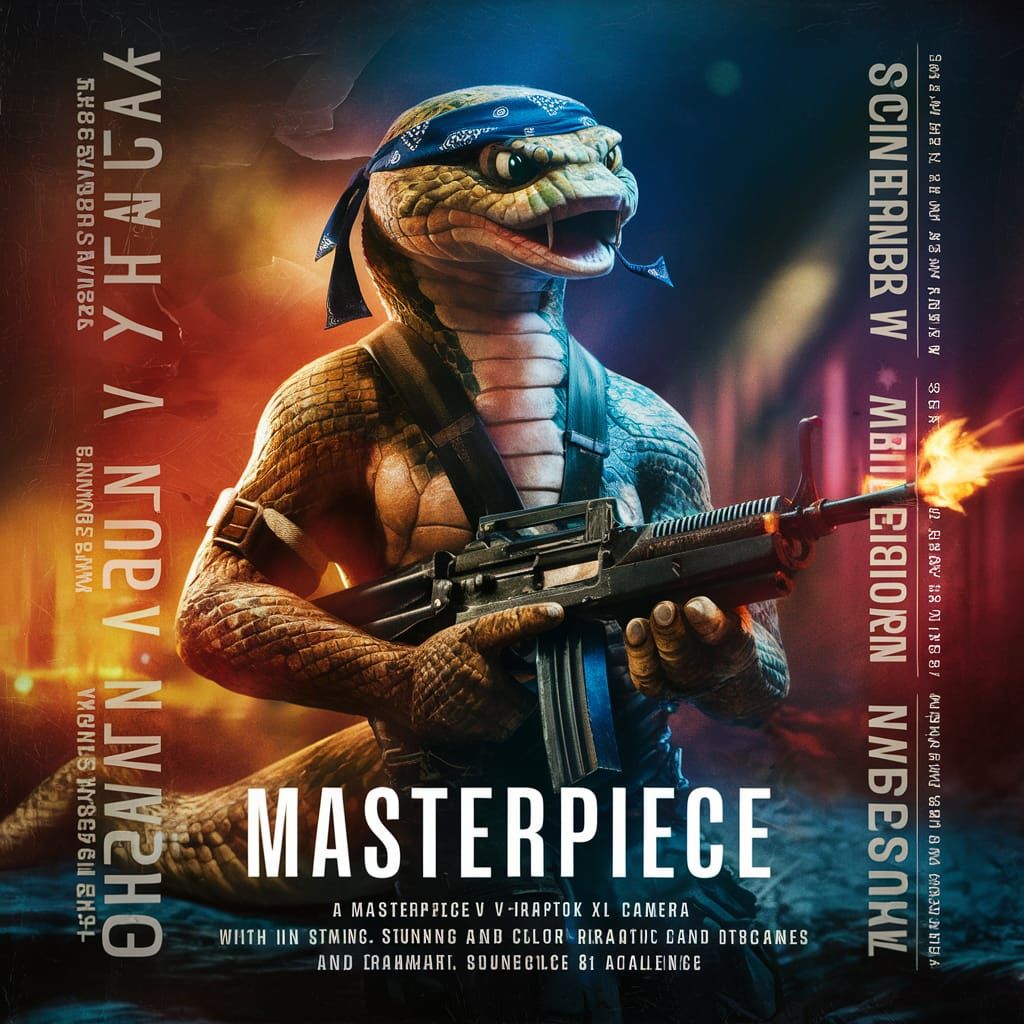 Anthropomorphic Snake Movie Poster with Machine Gun