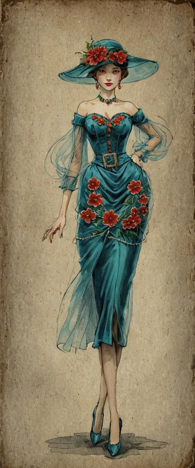 Mannequin in Floral Embroidered Denim Outfit