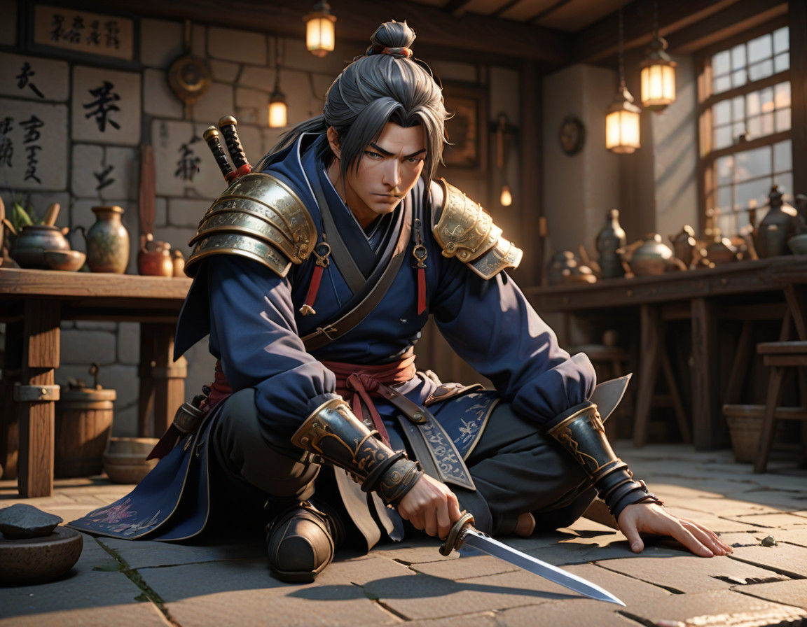 A Huntsman Forges Fearsome Foot-Swords in a Vibrant Tavern S...