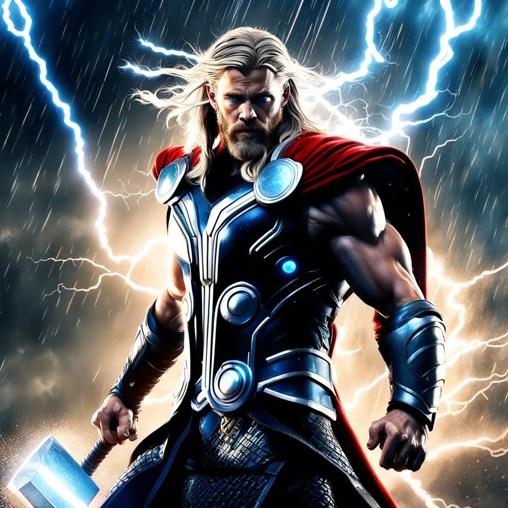 Epic Thor in Thunderstorm Battle Scene