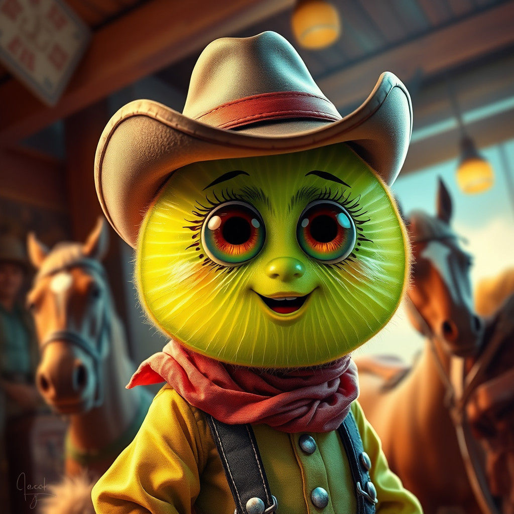 Kiwi Cowboy in Saloon: Hyperrealistic Splash Art