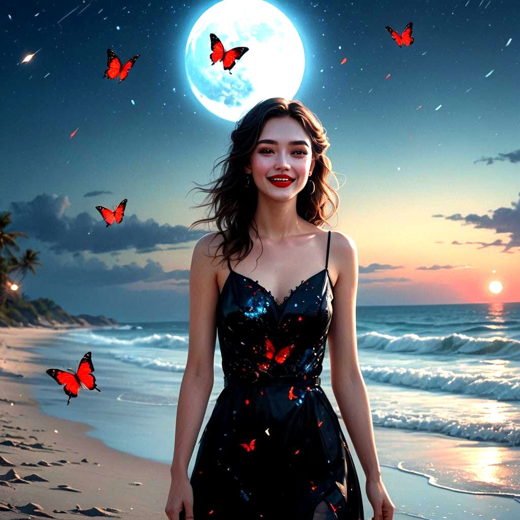 Beautiful Woman on Beach in Detailed Digital Painting