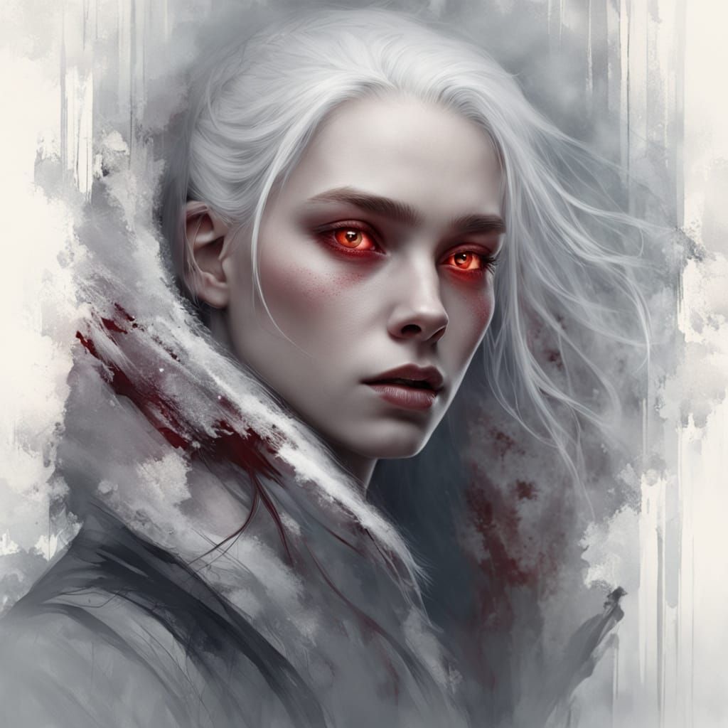 Ethereal Winter Portrait of Woman in Pale Town