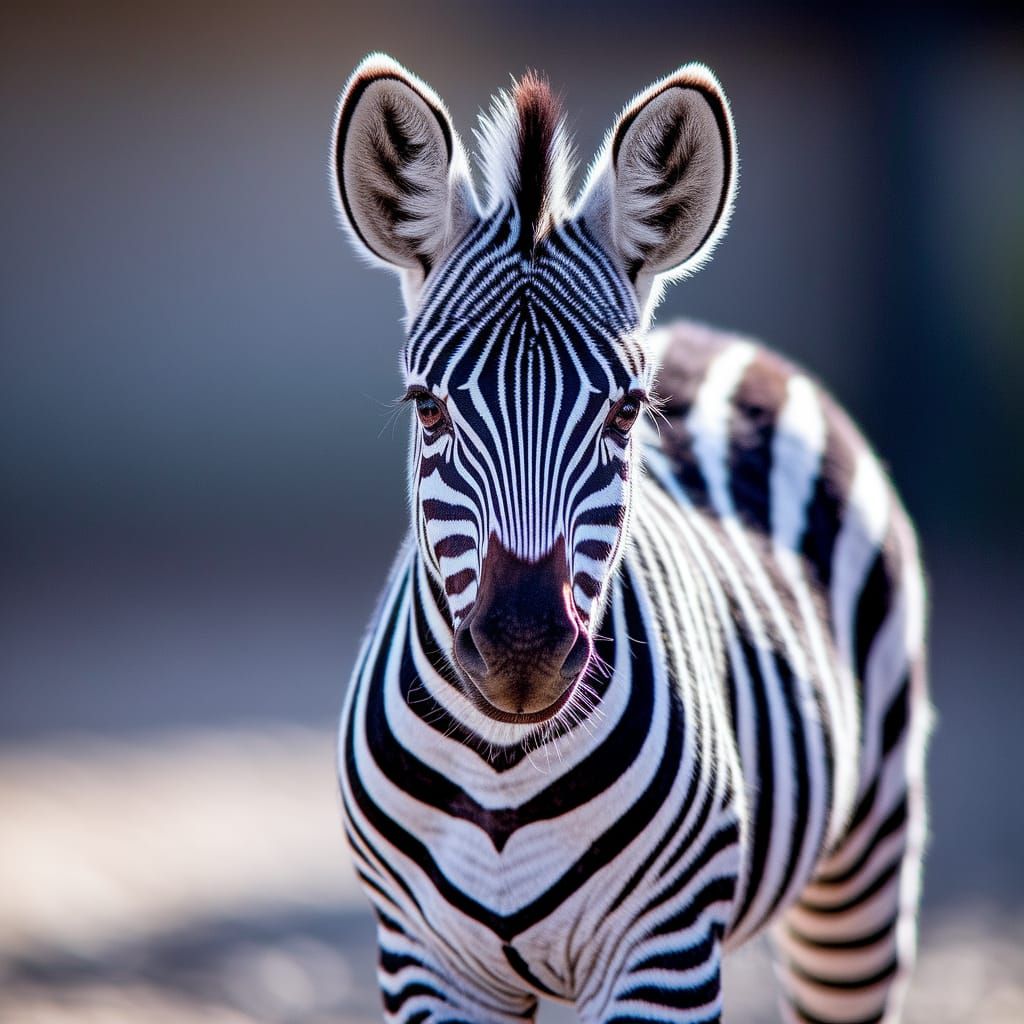 Lifelike Baby Zebra Portrait in Vibrant Stripes