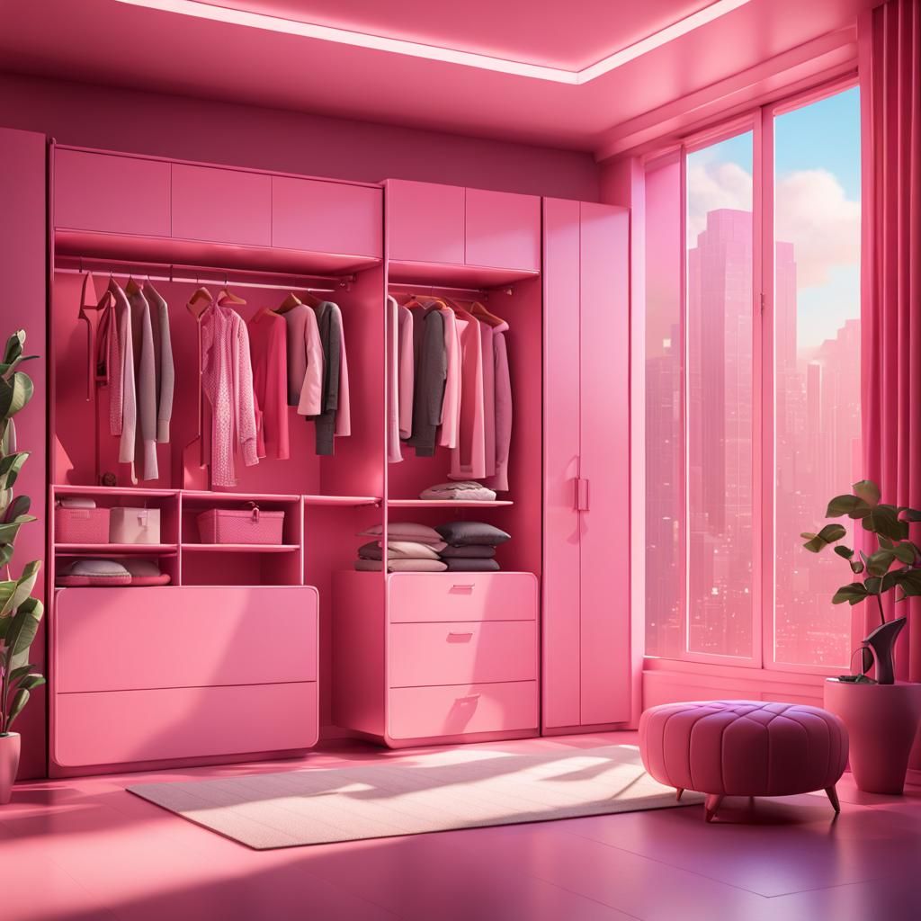 Modern Pink Wardrobe with Balcony: 3D Digital Art