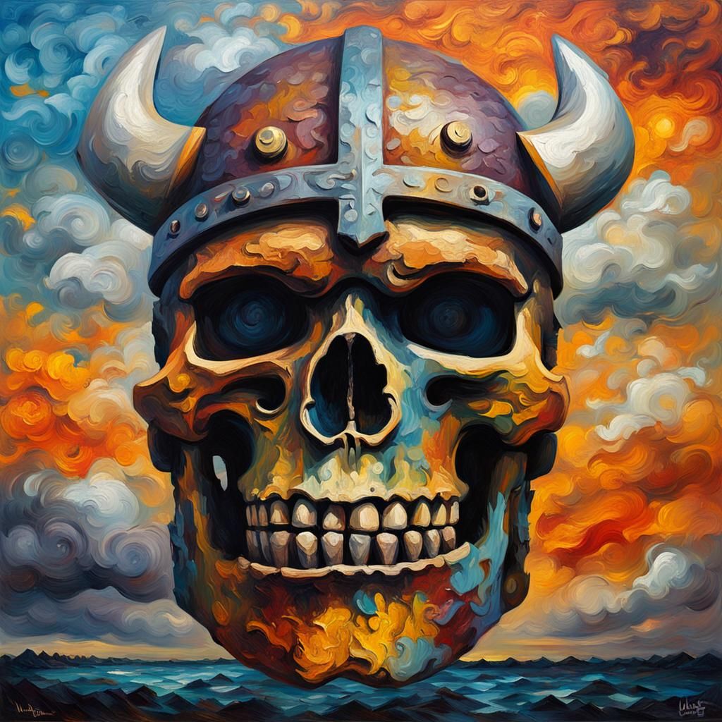 Viking Skull in Neo-Impressionist Oil Painting