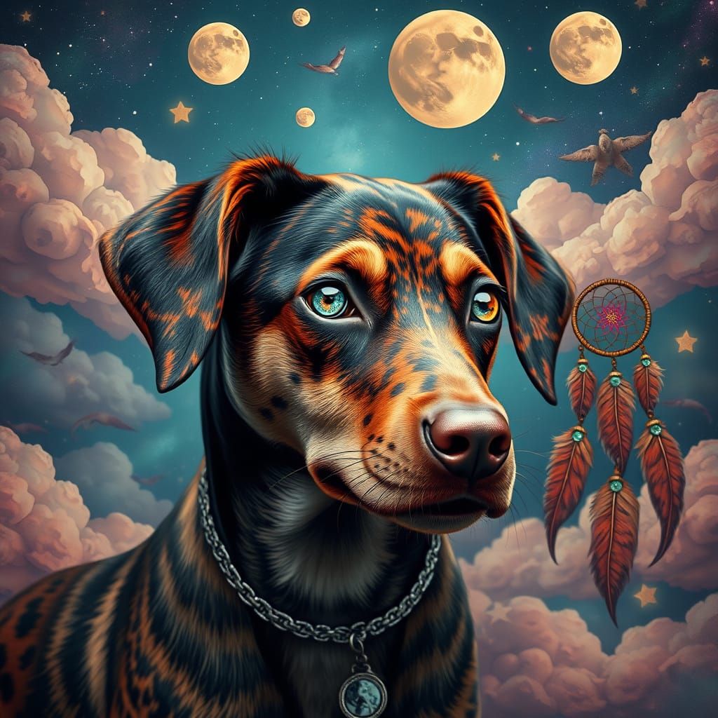 Cosmic Catahoula Cur and Seahorse in Vibrant Red Merle and B...