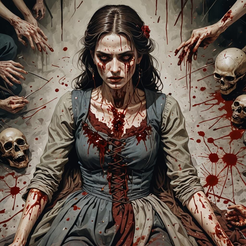 Dhampir Female with Needle in Bloody Scene