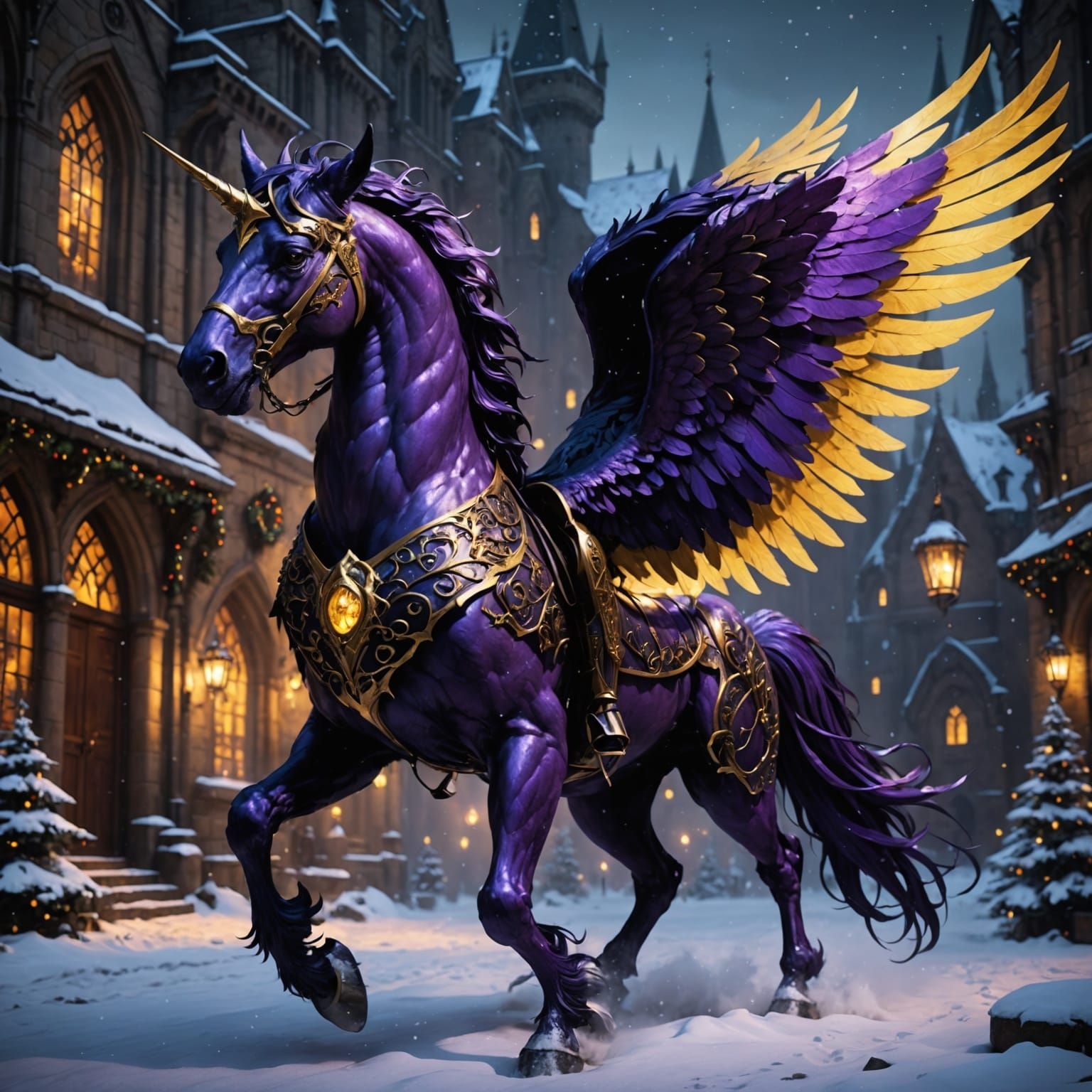 Gothic Christmas Pegasus in Dark Fantasy Style