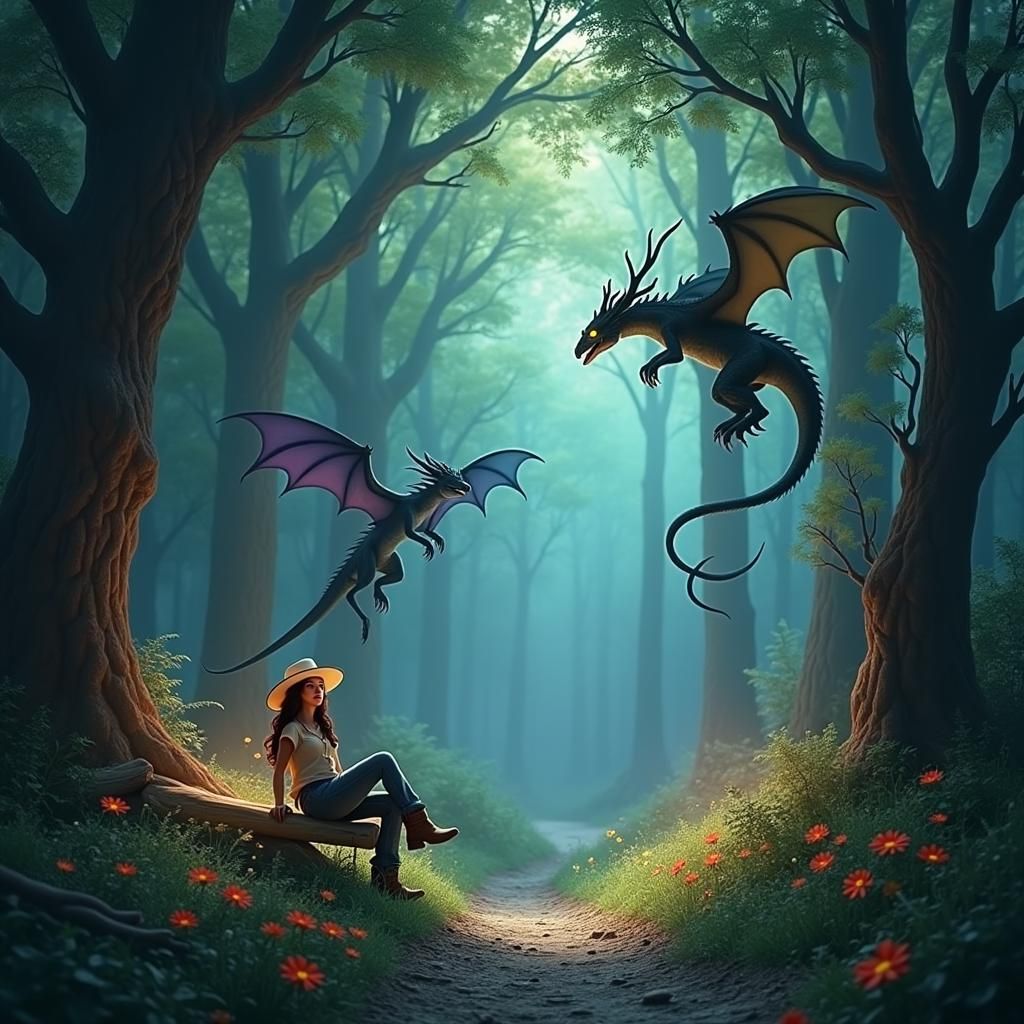 Cowgirl's Dragon Dream in Digital Art Style