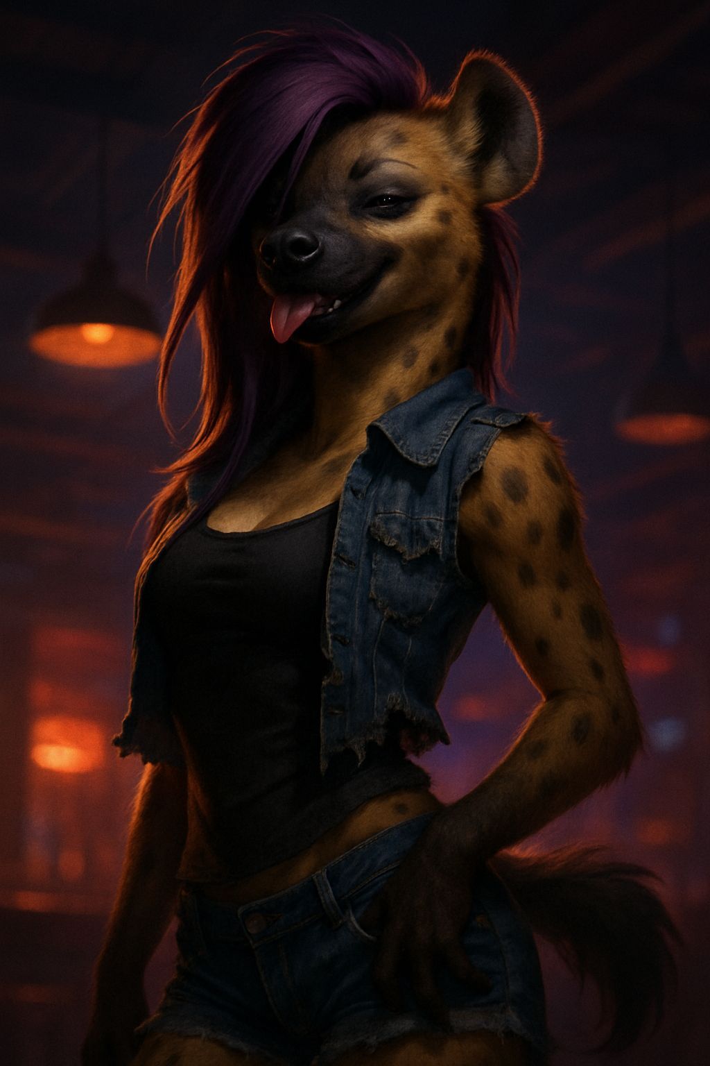 Fierce Hyena Siren in Cyberpunk Dive Bar