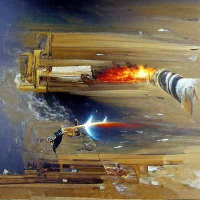 Rocket Destroyed by Asteroid: Oil Painting