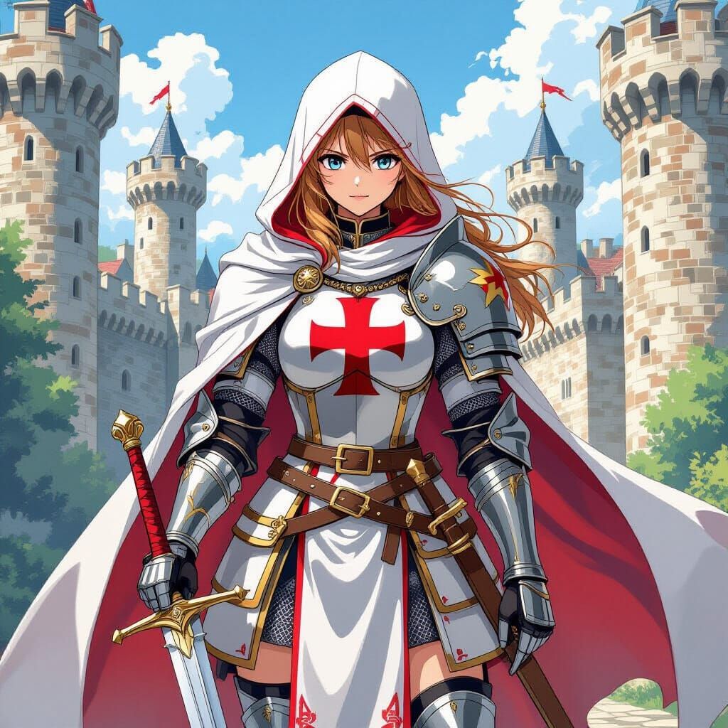 Knights Templar Girl in Anime Manga Style