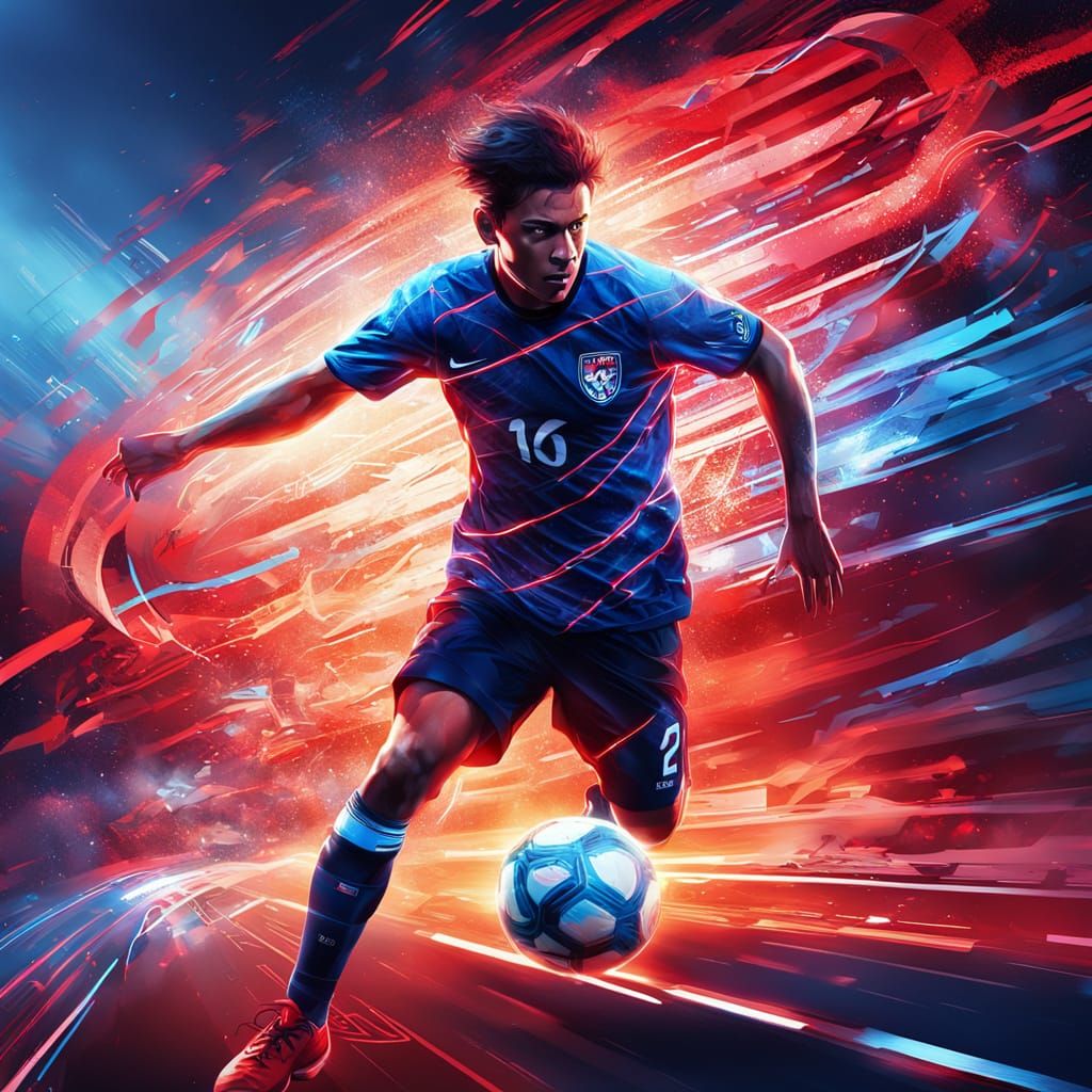 Dynamic Soccer Player in Futuristic Neon Poster Style