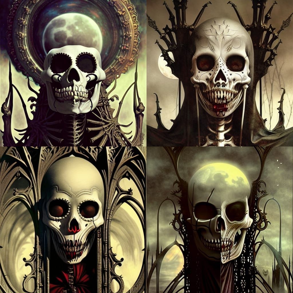 Skeletal Vampire in Venetian Mask: Gothic Horror Illustratio...