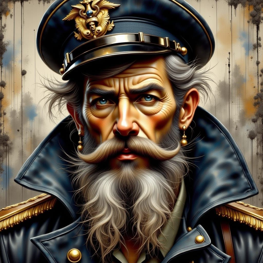 Submarine Captain in Impasto Oil Painting Style