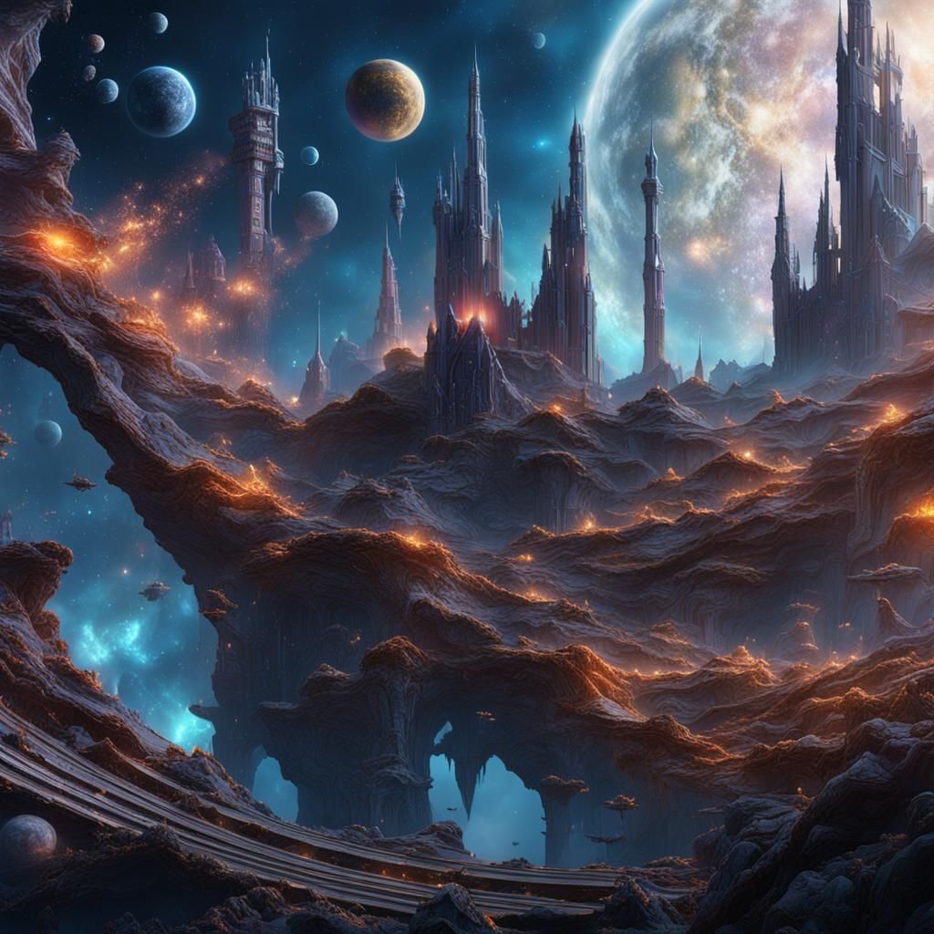 Detailed Galaxies Matte Painting in Deep Color