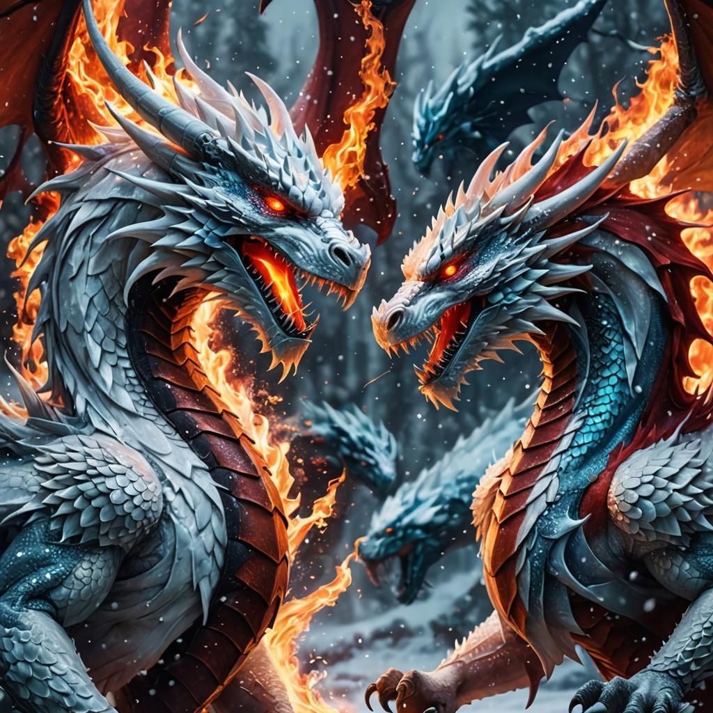 Dragons Clash: Fire and Ice in Epic Fantasy Art