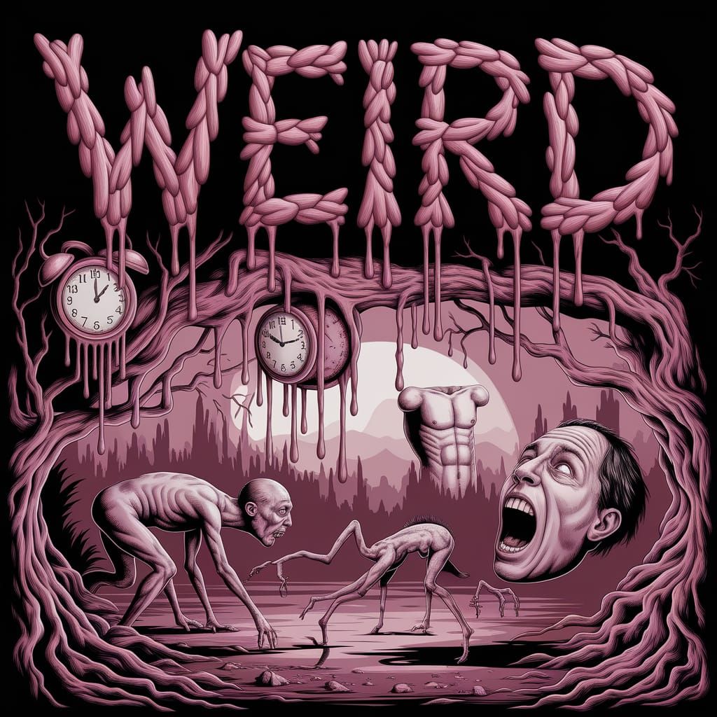 Surreal Landscape with Distressed Stone Text