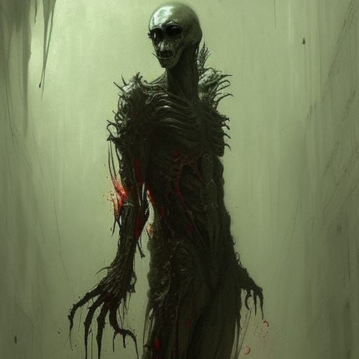 Blood Alien in Horror Engraving Style