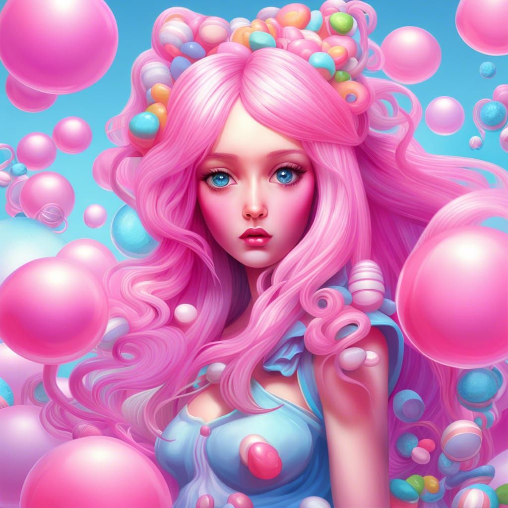 Pink Bubble Gum Fairy in Candyland Art