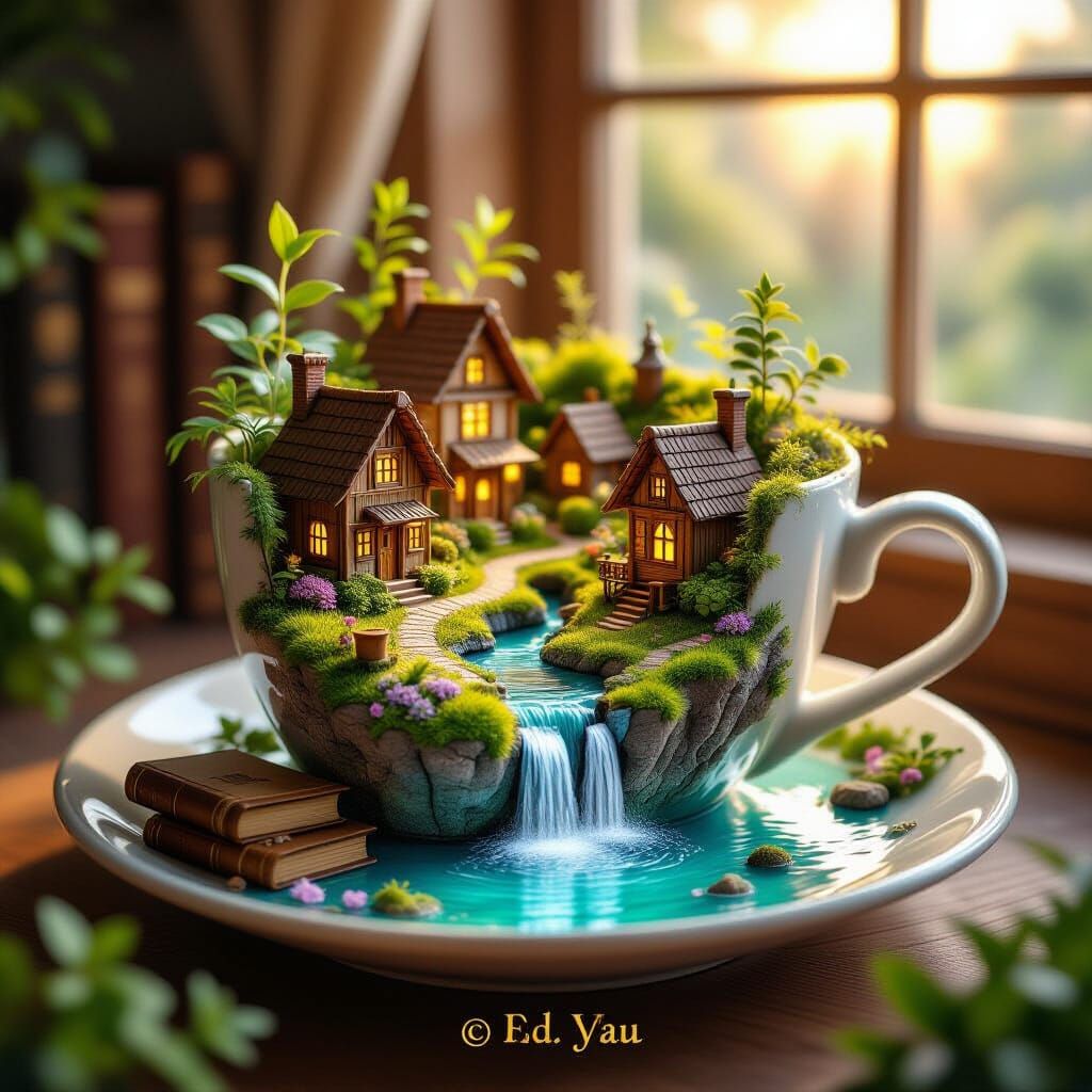 Fantasy Village Inside a Coffee Cup