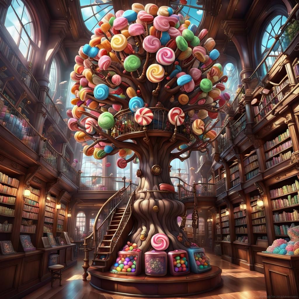 Candy Tree in Steampunk Library: Digital Art