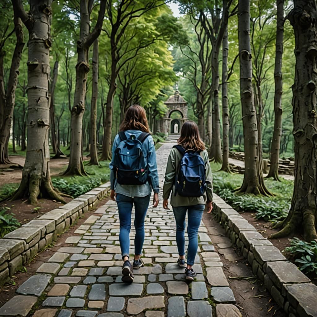 Woman on Stone Pathway Surrounded by Trees
