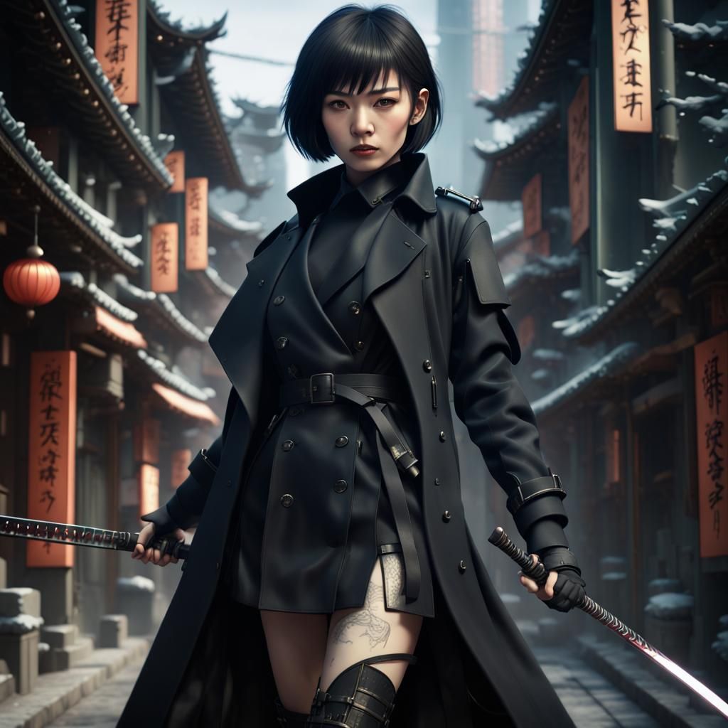Japanese Woman with Hi-Tech Katana in Fantasy Art