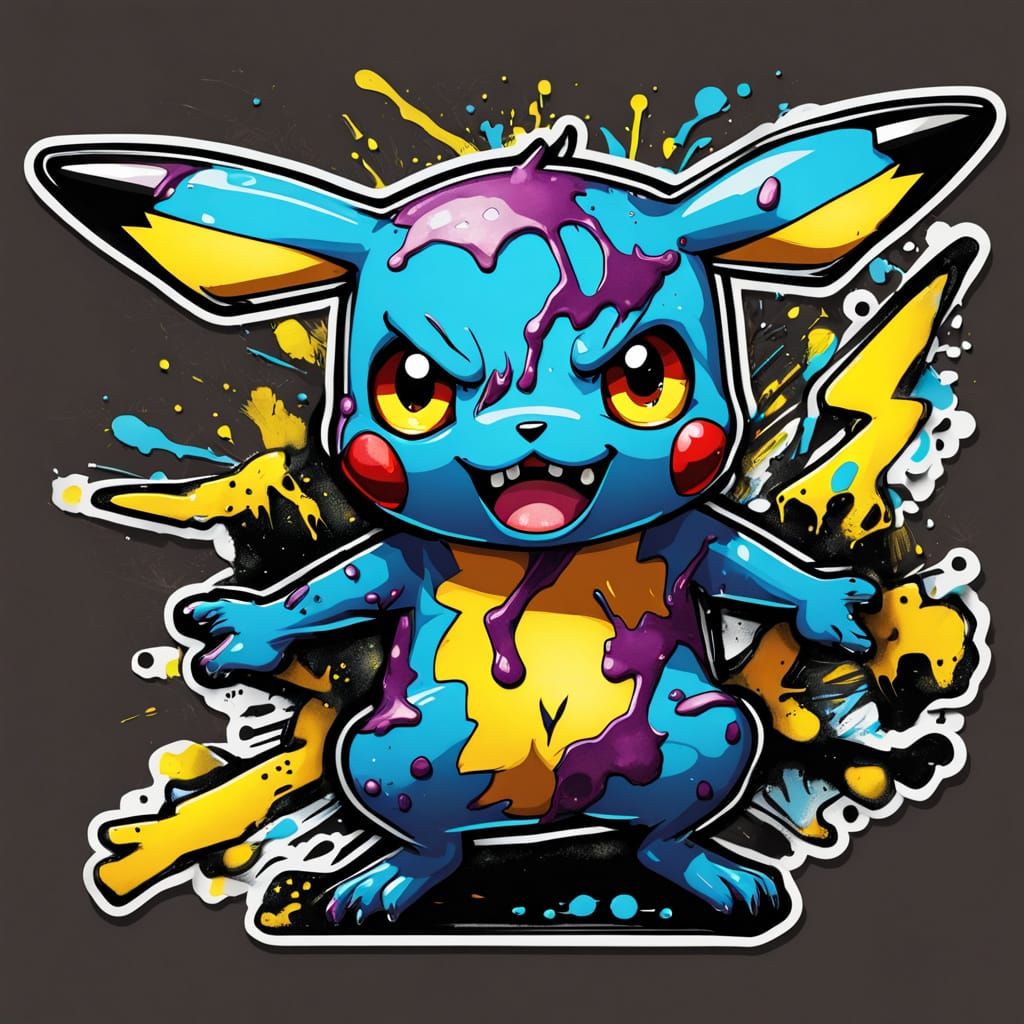 Surreal Street Art Zombie Pikachu in Graffiti Style