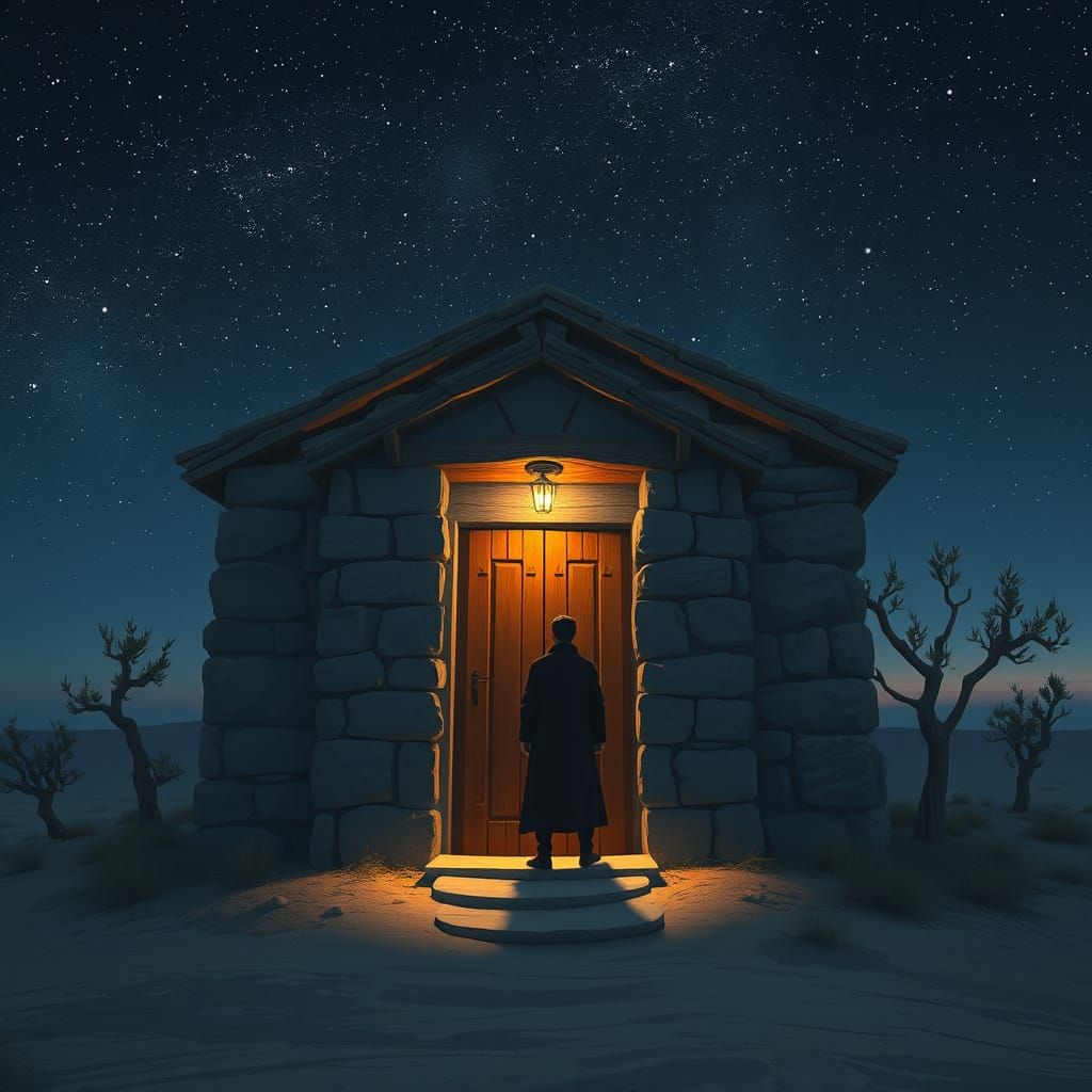 Midnight Visitor at a Humble Stone Dwelling
