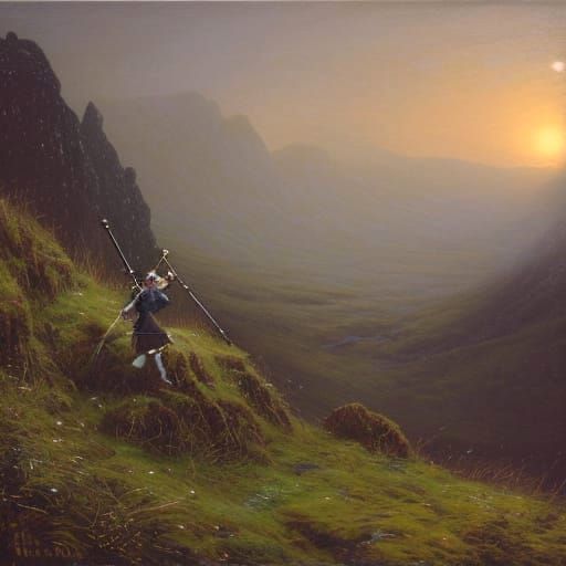 Wild Bagpiper in Glencoe at Dawn