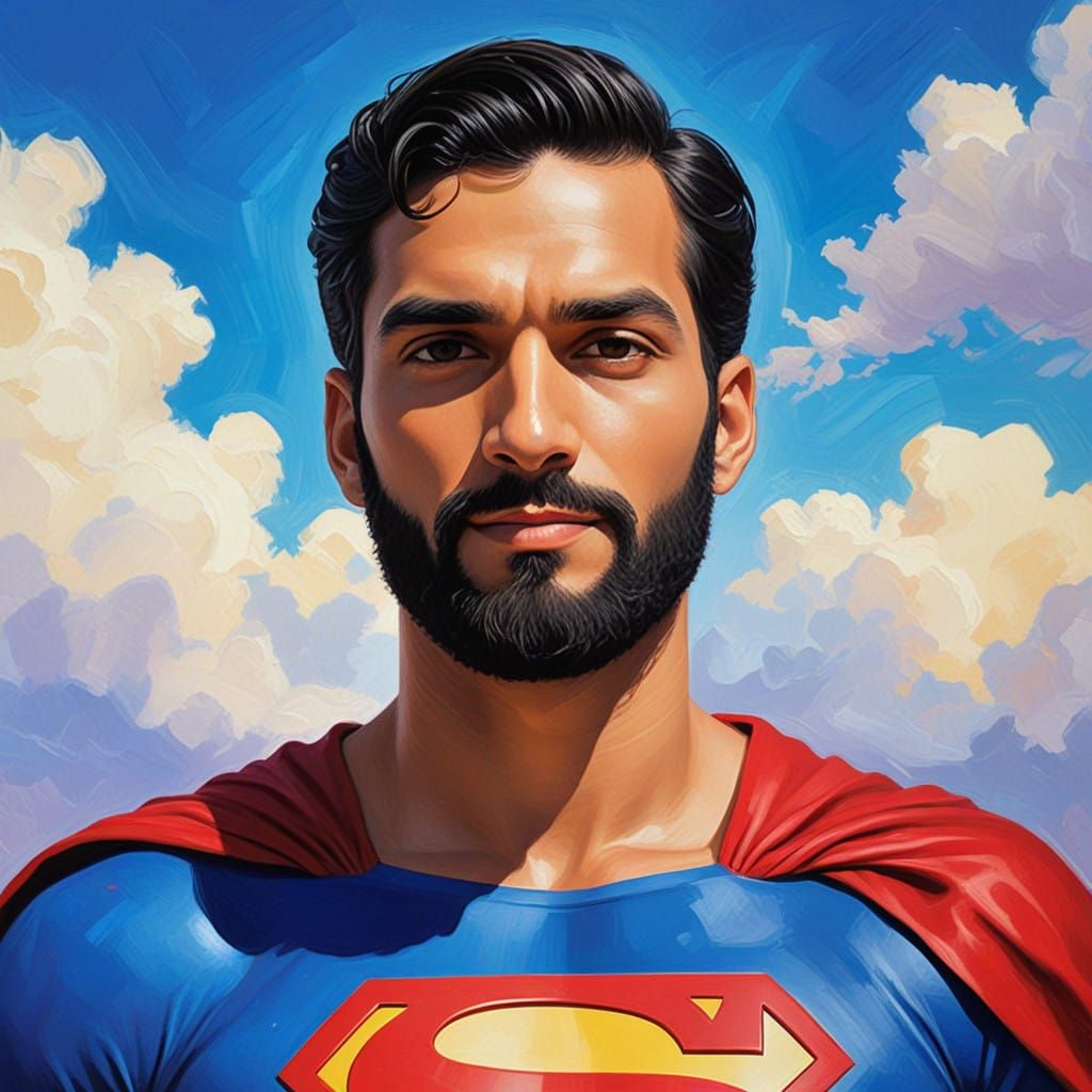 Elegant Superman in Red Velvet Cape with Finely Lined Black ...