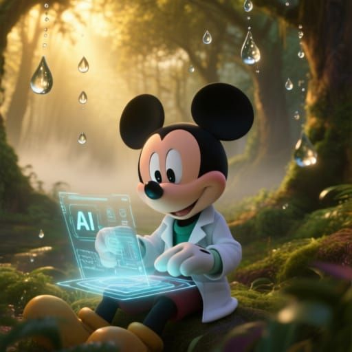 Mickey Mouse Learns AI in Mystical Forest